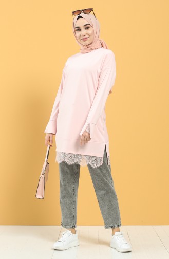 Dantelli Tunik 8309-08 Pembe