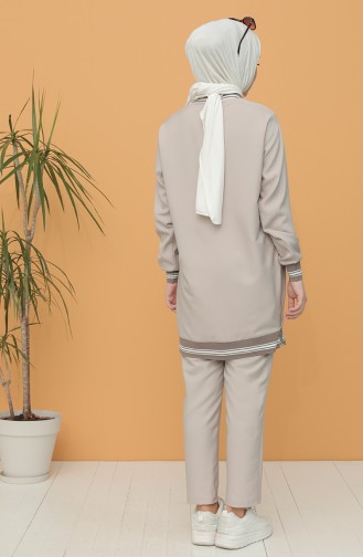 Fermuar Detaylı Tunik Pantolon İkili Takım 0312-08 Taş