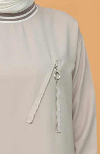 Fermuar Detaylı Tunik Pantolon İkili Takım 0312-08 Taş