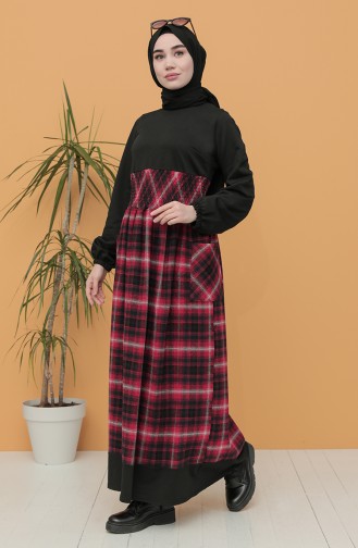 Garnili Kışlık Elbise 21K8148-07 Siyah Bordo