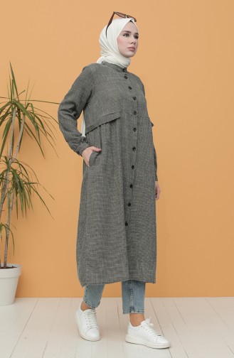 Boydan Düğmeli Uzun Tunik 21Y8240-01 Füme