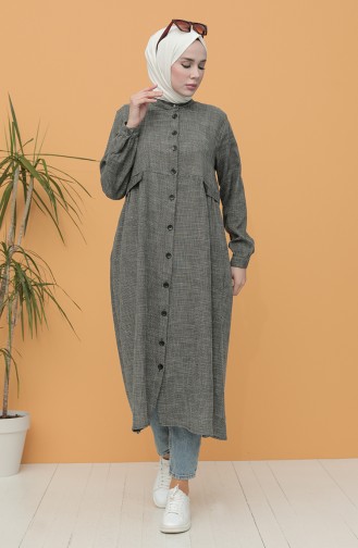 Boydan Düğmeli Uzun Tunik 21Y8240-01 Füme