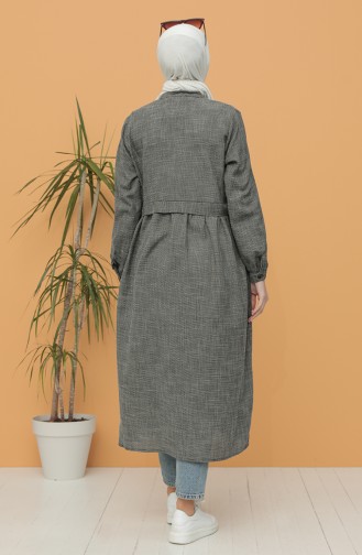 Boydan Düğmeli Uzun Tunik 21Y8240-01 Füme