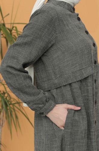 Boydan Düğmeli Uzun Tunik 21Y8240-01 Füme