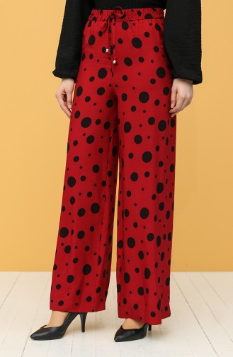 Puantiyeli Bol Paça Pantolon 4038A-01 Bordo