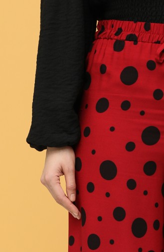Puantiyeli Bol Paça Pantolon 4038A-01 Bordo