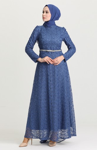 Indigo Hijab Evening Dress 3513-04