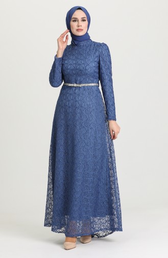 Indigo Hijab Evening Dress 3513-04