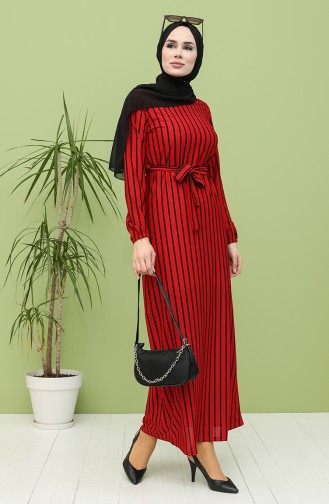 Claret Red Hijab Dress 8895-02