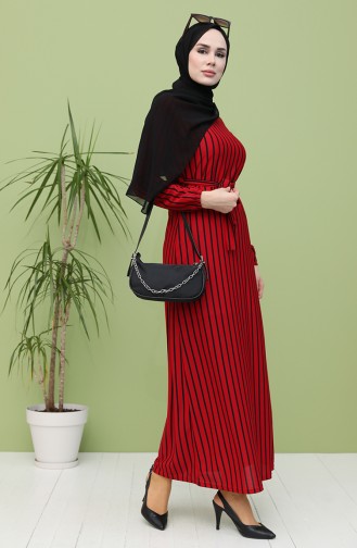 Claret Red Hijab Dress 8895-02