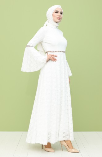 White Hijab Evening Dress 2052-01