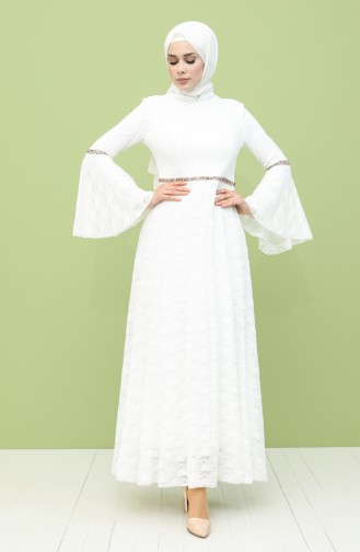 White Hijab Evening Dress 2052-01