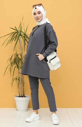 Dabıl Kumaş Tunik Pantolon İkili Takım 2318-03 Antrasit