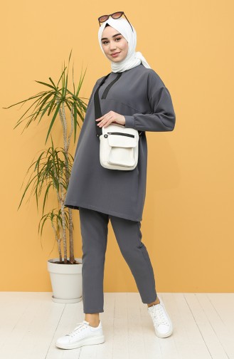 Dabıl Kumaş Tunik Pantolon İkili Takım 2318-03 Antrasit