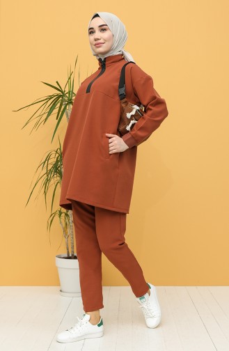 Dabıl Kumaş Tunik Pantolon İkili Takım 2318-04 Taba
