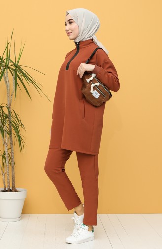 Dabıl Kumaş Tunik Pantolon İkili Takım 2318-04 Taba
