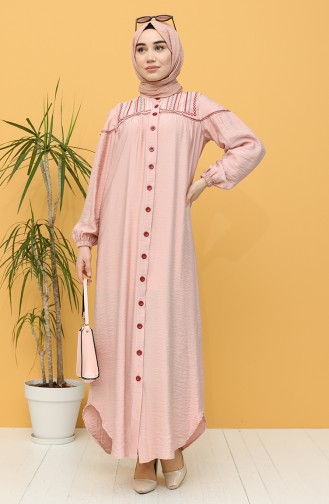 Boydan Düğmeli Kuşaklı Elbise 20Y8101-02 Pudra