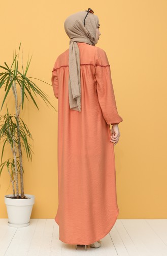 Boydan Düğmeli Kuşaklı Elbise 20Y8101-03 Kiremit