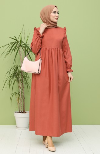 Ziegelrot Hijab Kleider 21Y8224-07