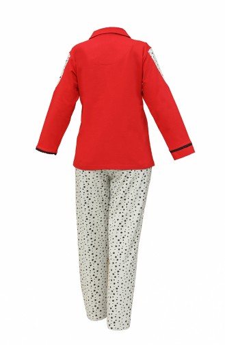 Düğmeli Pijama Takım 4288-01 Kırmızı