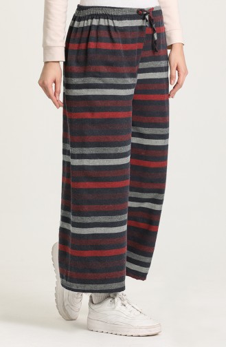 Desenli Bol Paça Pantolon 4033-03 Bordo