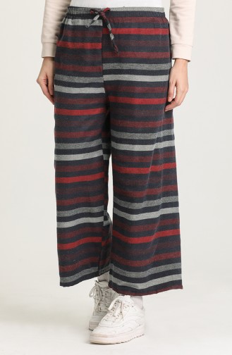 Desenli Bol Paça Pantolon 4033-03 Bordo
