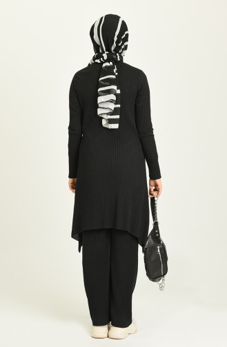 Asimetrik Tunik Pantolon İkili Takım 7730-01 Siyah 7730-01
