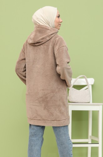 Kapüşonlu Peluş Hırka 2102-02 Vizon
