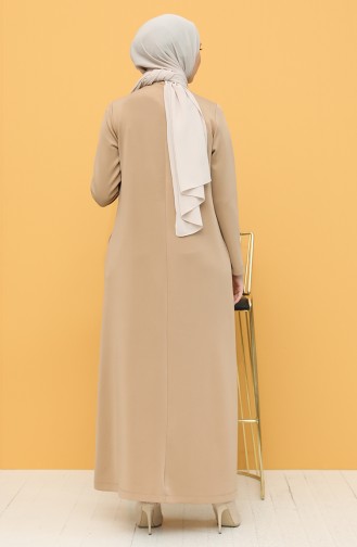 Scuba Kumaş İncili Elbise 1000-01 Bej