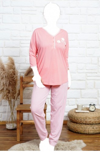 Pamuklu Büyük Beden Fakir Kol Pijama Takım 91691623 Pembe