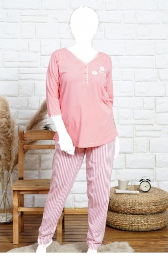 Pamuklu Büyük Beden Fakir Kol Pijama Takım 91691623 Pembe