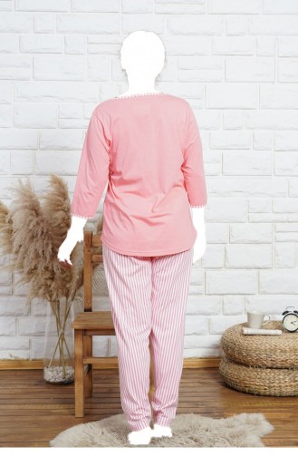 Pamuklu Büyük Beden Fakir Kol Pijama Takım 91691623 Pembe