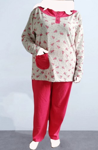 Tampap Kadın Büyük Beden Çiçekli Pijama Takımı 9741-PMB Pembe