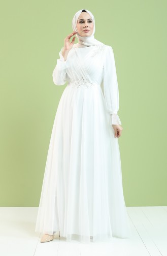 White Hijab Evening Dress 4853-04