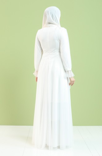White Hijab Evening Dress 4853-04