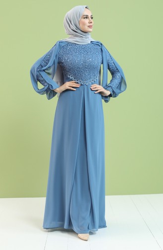 Indigo Hijab Evening Dress 4856-02