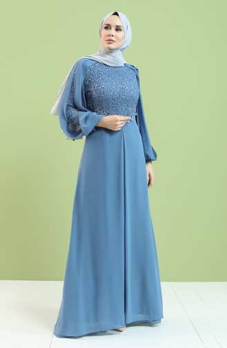 Indigo Hijab Evening Dress 4856-02