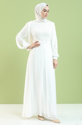 Weiß Hijab-Abendkleider 4856-03