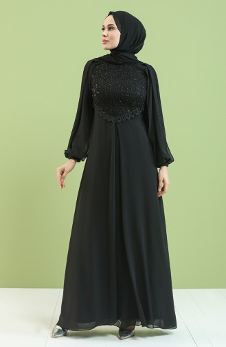 Black Hijab Evening Dress 4856-04