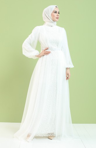 Ecru Hijab Evening Dress 5383-10