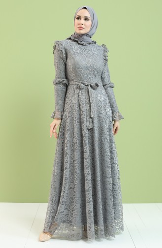 Gray Hijab Evening Dress 5475-02