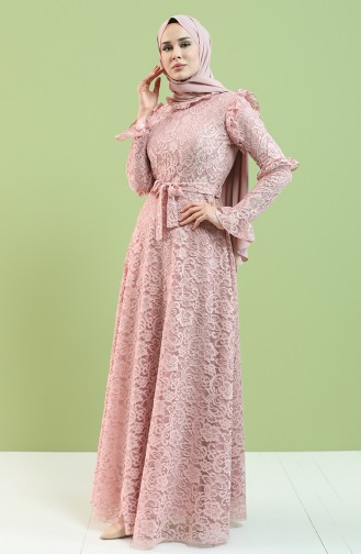 Powder Hijab Evening Dress 5475-05