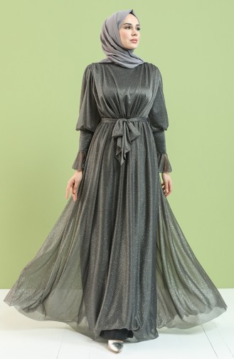 Gray Hijab Evening Dress 5367-01