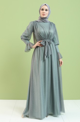 Smoke-Colored Hijab Evening Dress 5367-03