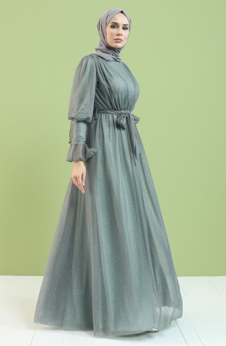 Smoke-Colored Hijab Evening Dress 5367-03