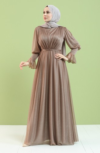 Mink Hijab Evening Dress 5367-04