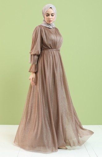 Mink Hijab Evening Dress 5367-04