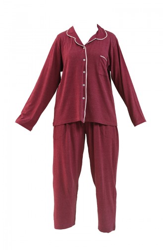Büyük Beden Uzun Kollu Pijama Takımı 202051-01 Bordo