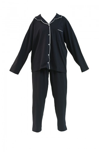 Büyük Beden Uzun Kollu Pijama Takımı 202057-01 Siyah