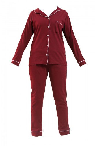 Uzun Kollu Pijama Takımı 2716-01 Bordo